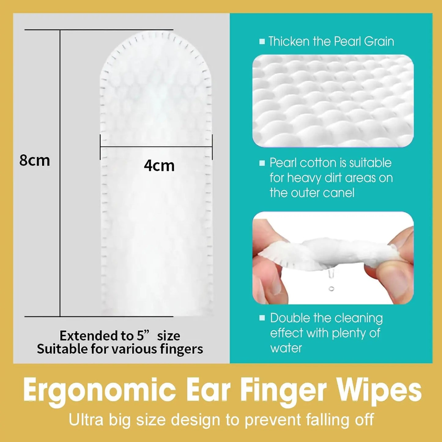 Ear Cleaning Wipes for Dogs and Cats - Ergonomic Finger Design for Gentle Removal of Ear Wax, Debris, and Dirt | 50-Count Pack