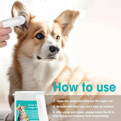 Ear Cleaning Wipes for Dogs and Cats - Ergonomic Finger Design for Gentle Removal of Ear Wax, Debris, and Dirt | 50-Count Pack